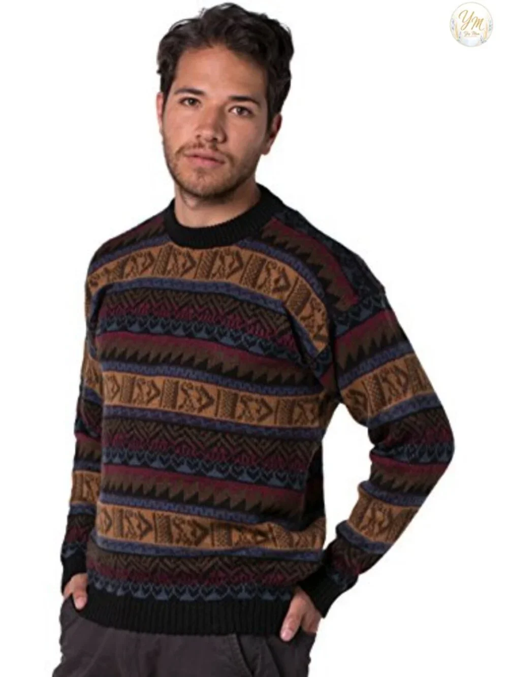 Men's Alpaca Wool Pullover Crewneck Sweater Handmade Lightweight Winter Knit